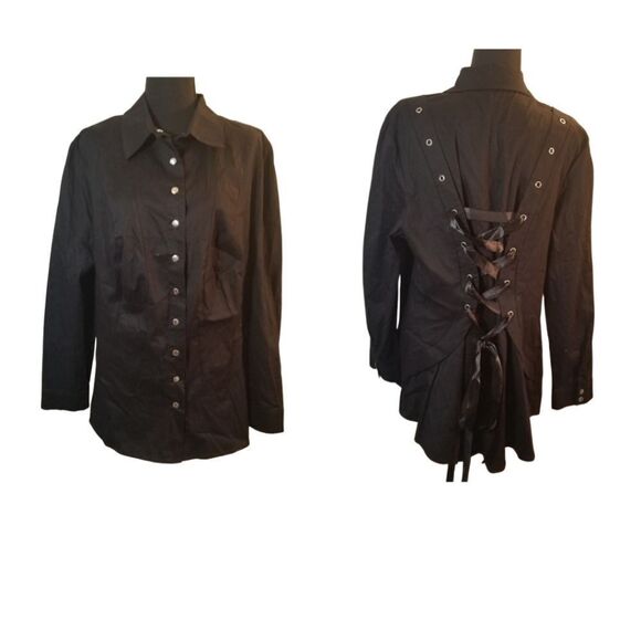 Corsett Black Top Blouse Ties In The Back.       C1 - Picture 1 of 5